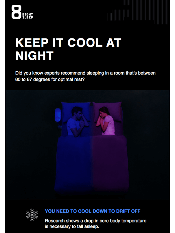 A cool tip for better sleep email by Eightsleep 3